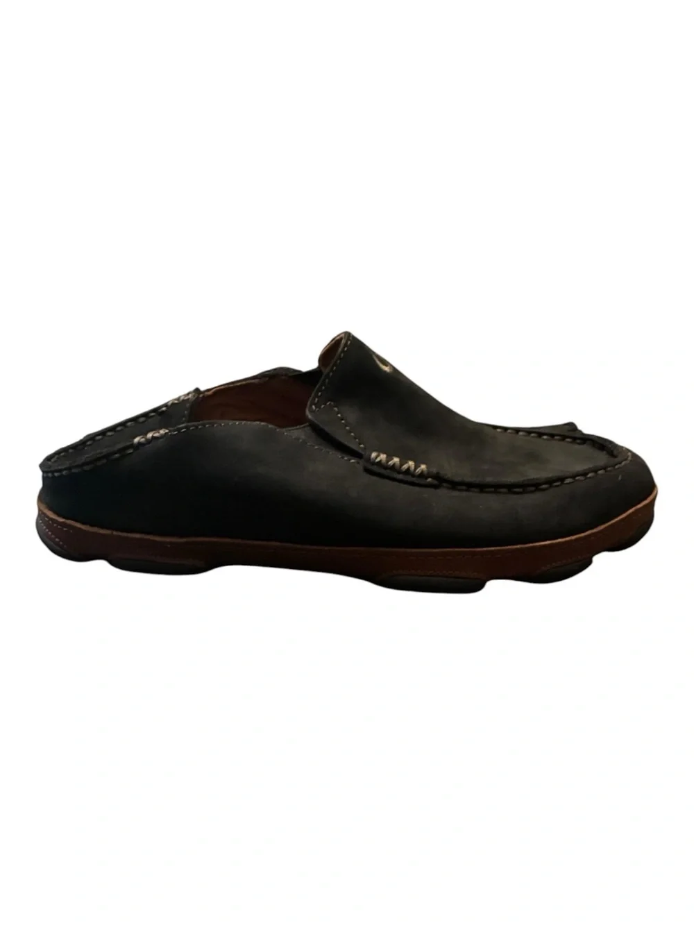 OluKai Moloa Men's Black Leather Slip On Loafers Shoes Size 8 EUC